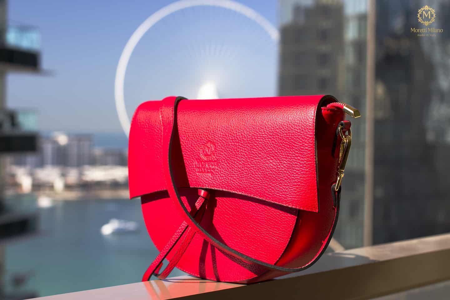 Adria handbag in luxury leather by Moretti Milano Italy 14459 red